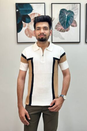 Brown Strips Cotton Knitted T-Shirt