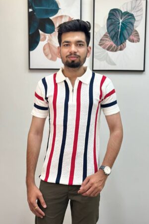 Red Strips Cotton Knitted T-Shirt