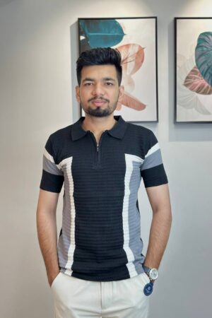 Brown Strips Cotton Knitted T-Shirt